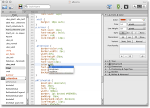 Editions du code avec CSSEdit en mode code et en mode graphique